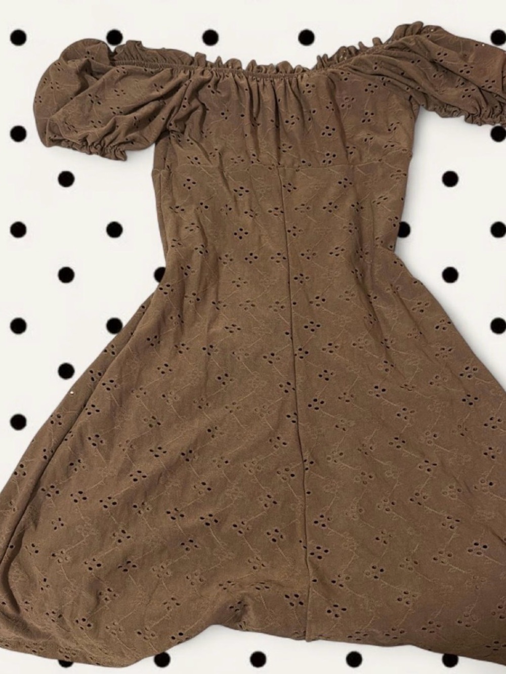 Off-Shoulder Brown Eyelet Midi Dress - Picture 2 of 2
